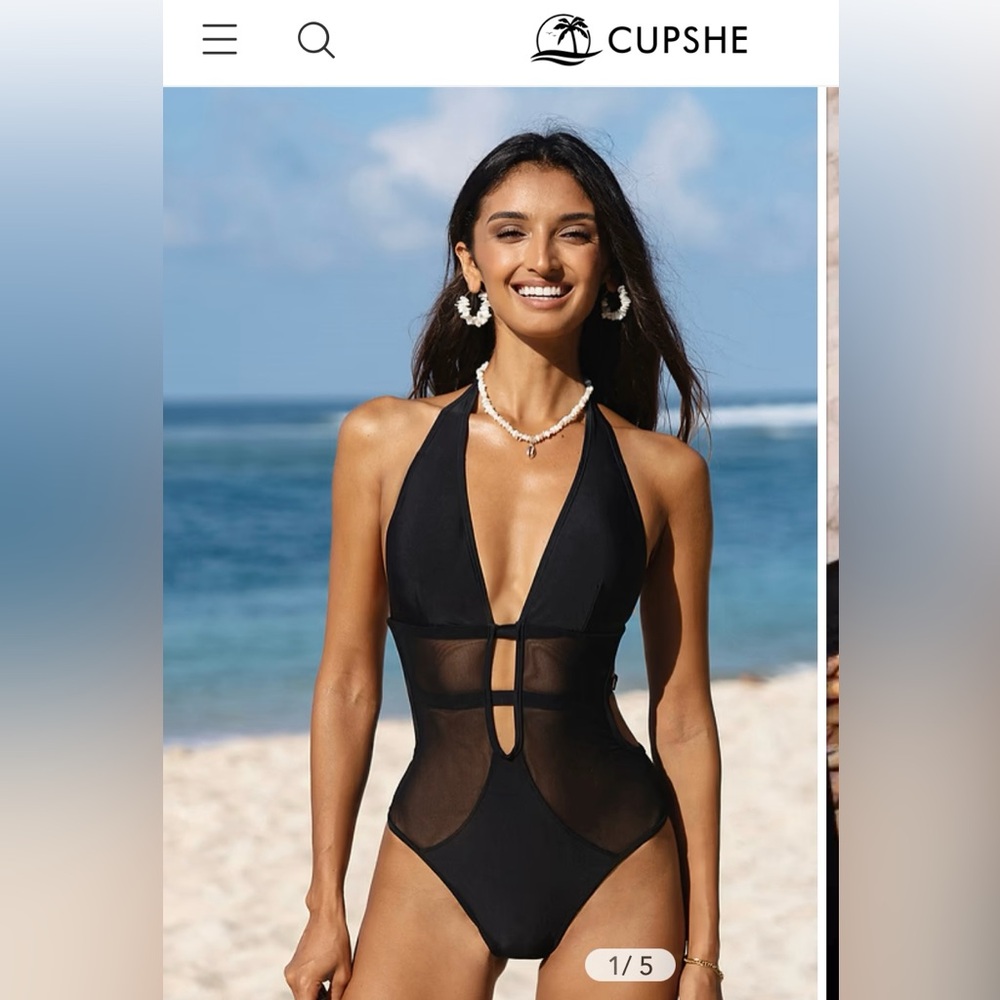 Cupshe Black Mesh Halter one piece XL swimsuit 
Brand New